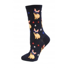 Hot Sox Women's French Bulldog Crew Socks 1 Pair, Navy Blue, Women's Shoe Size 4-10.5