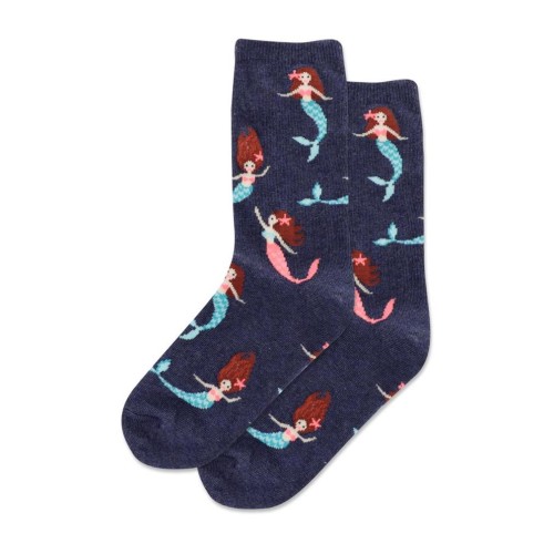 Hotsox Kid's Mermaid Crew Socks 1 Pair, Denim Heather, Kid's Small/Medium Hotsox Kid's Mermaid Crew Socks 1 Pair, Denim Heather, Kid's Small/Medium
