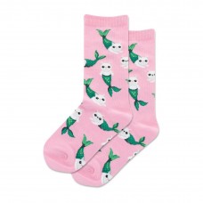 Hotsox Kid's Mermaid Cat Crew Socks 1 Pair, Pink , Kid's Large/Extra Large