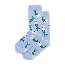 Hotsox Kid's Mermaid Cat Crew Socks 1 Pair, Periwinkle, Kid's Large/Extra Large