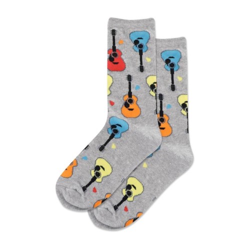 Hotsox Kid's Guitars Crew Socks 1 Pair, Grey Heather, Kid's Large/Extra Large Hotsox Kid's Guitars Crew Socks 1 Pair, Grey Heather, Kid's Large/Extra Large