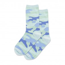 Hotsox Kid's Camouflage Crew Socks 1 Pair, Light Blue, Kid's Small/Medium