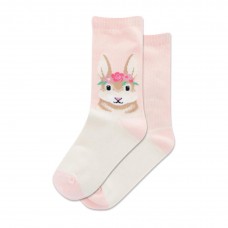 Hotsox Kid's Flower Crown Bunny Crew Socks 1 Pair, Blush, Kid's Medium/Large