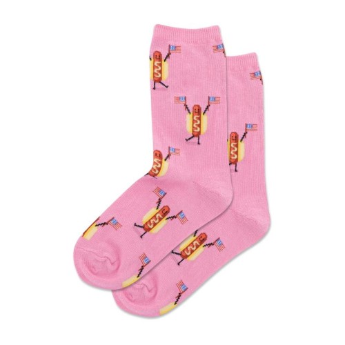 Hotsox Kid's Fourth Of July Hot Dog Crew Socks 1 Pair, Pink , Kid's Large/Extra Large