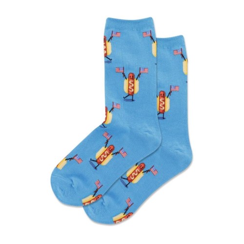 Hotsox Kid's Fourth Of July Hot Dog Crew Socks 1 Pair, Turquoise, Kid's Small/Medium Hotsox Kid's Fourth Of July Hot Dog Crew Socks 1 Pair, Turquoise, Kid's Small/Medium