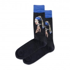 Hotsox Men's Girl With The Pearl Earring Crew Socks 1 Pair, Black, Men's 10-13