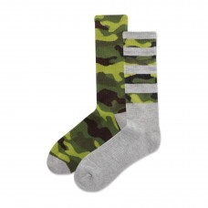 Hotsox Men's Camouflage Stripe 2 Pack Crew Crew Socks 2 Pair, Grey Heather, Men's 10-13