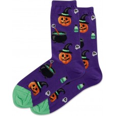 Hot Sox Women's Witch Pumpkin Crew Sock 1 Pair, Purple, Women's 9-11