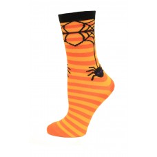 Hot Sox Women's Spider Stripe Crew Sock 1 Pair, Orange, Women's 9-11