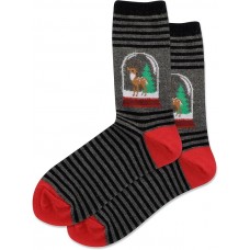 Hot Sox Women's Fuzzy Reindeer Snowglobe Sock 1 Pair, Black, Women's 9-11