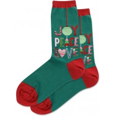 Hot Sox Women's Joy Peace Love Crew Sock 1 Pair, Green, Women's 9-11