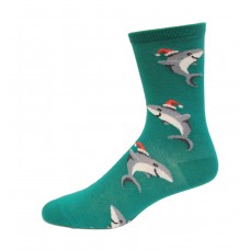 Hot Sox Women's Santa Shark Crew Sock 1 Pair, Green, Women's 9-11