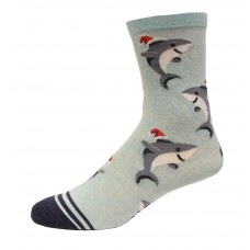 Hot Sox Women's Santa Shark Crew Sock 1 Pair, Mint Melange, Women's 9-11