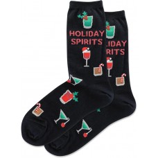 Hot Sox Women's Holiday Spirits Crew Sock 1 Pair, Black, Women's 9-11