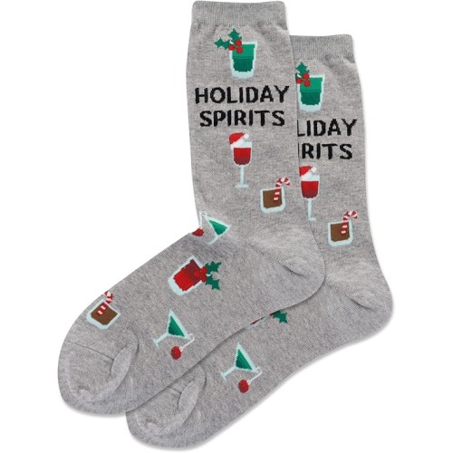 Hot Sox Women's Holiday Spirits Crew Sock 1 Pair, Grey Heather, Women's 9-11 Hot Sox Women's Holiday Spirits Crew Sock 1 Pair, Grey Heather, Women's 9-11