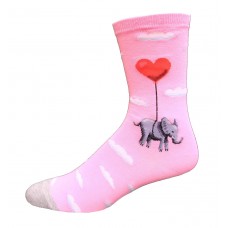 Hot Sox Women's Elephant Heart Balloon Crew Sock 1 Pair, Pink Multi, Women's 9-11