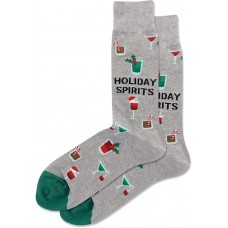 Hot Sox Men's Holiday Spirits Crew Sock 1 Pair, Grey Heather, Men's 10-13