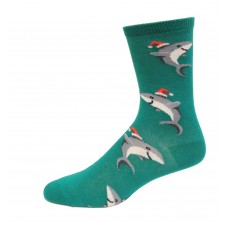 Hot Sox Men's Santa Shark Crew Sock 1 Pair, Green, Men's 10-13