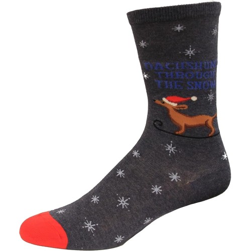 Hot Sox Men's Dachshund Through the Sno Sock 1 Pair, Denim Heather, Men's 10-13 Hot Sox Men's Dachshund Through the Sno Sock 1 Pair, Denim Heather, Men's 10-13