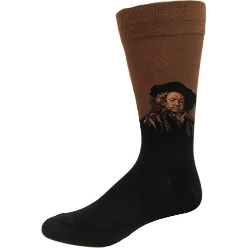Hot Sox Men's Rembrandt Self Portrait Crew Sock 1 Pair, Brown, Men's 10-13 Hot Sox Men's Rembrandt Self Portrait Crew Sock 1 Pair, Brown, Men's 10-13