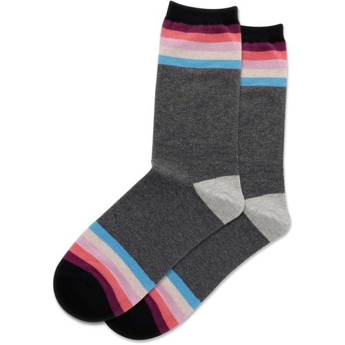 Hot Sox Women's Pop Stripe Crew Sock 1 Pair, Charcoal Heather, Women's 9-11