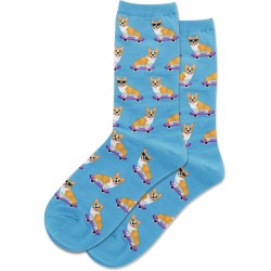 Hot Sox Women's Skateboaring Corgi Crew Sock 1 Pair, Turquoise, Women's 9-11 Hot Sox Women's Skateboaring Corgi Crew Sock 1 Pair, Turquoise, Women's 9-11