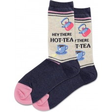 Hot Sox Women's Hey There HOT-TEA Crew Sock 1 Pair, Denim Heather, Women's 9-11