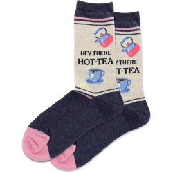 Hot Sox Women's Hey There HOT-TEA Crew Sock 1 Pair, Denim Heather, Women's 9-11