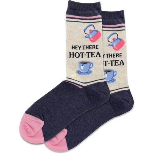 Hot Sox Women's Hey There HOT-TEA Crew Sock 1 Pair, Denim Heather, Women's 9-11 Hot Sox Women's Hey There HOT-TEA Crew Sock 1 Pair, Denim Heather, Women's 9-11