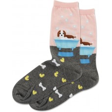 Hot Sox Women's Doggie Bath Time Crew Sock 1 Pair, Blush, Women's 9-11