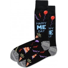 Hot Sox Men's Happy Me Day Crew Sock 1 Pair, Black, Men's 10-13