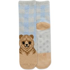 Hot Sox Women's Bear Cozy Gripper Short Crew Sock 1 Pair, Periwinkle, Women's 9-11