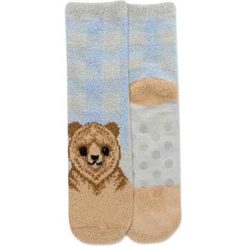 Hot Sox Women's Bear Cozy Gripper Short Crew Sock 1 Pair, Periwinkle, Women's 9-11