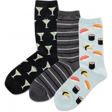 Hot Sox Women's Sushi Crew Sock 3 Pair, Assorted, Women's 9-11