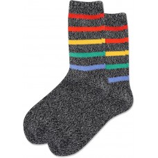 Hot Sox Women's Multi Stripe Boot Crew Sock 1 Pair, Black, Women's 9-11