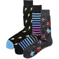 Hot Sox Men's Electric Guitar Crew Sock 3 Pair, Assorted, Men's 10-13