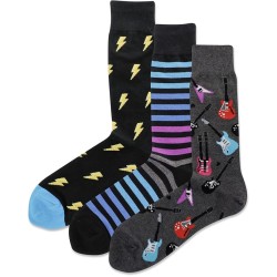 Hot Sox Men's Electric Guitar Crew Sock 3 Pair, Assorted, Men's 10-13