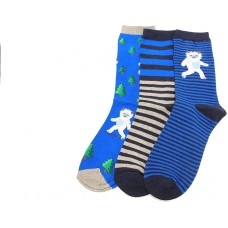 Hot Sox Kid's Yeti Stripe Crew Sock 3 Pair, Assorted, Large/X-Large