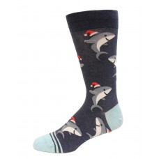 Hot Sox Kid's Santa Shark Crew Sock 1 Pair, Denim Heather, Large/X-Large