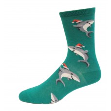 Hot Sox Kid's Santa Shark Crew Sock 1 Pair, Green, Large/X-Large