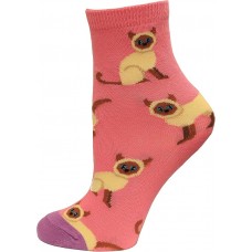 Hot Sox Kid's Siamese Cat Crew Sock 1 Pair, Pink Multi, Medium/Large