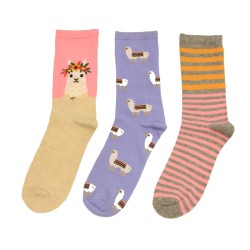 Hot Sox Kid's Llama Crew Socks 3 Pair, Assorted Llamas, Kid's Shoe Size 4-10