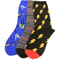 Hot Sox Kid's Electric Guitar Bolt Sock 3 Pair, Assorted, X-Small/Small Hot Sox Kid's Electric Guitar Bolt Sock 3 Pair, Assorted, X-Small/Small