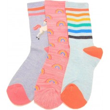 Hot Sox Kid's Rainbow Unicorn Crew Sock 3 Pair, Assorted, Medium/Large