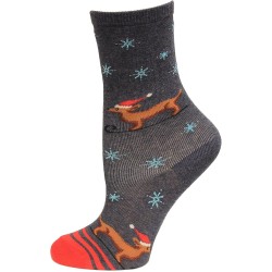 Hot Sox Kid's Santa Dog Crew Sock 1 Pair, Denim Heather, Small/Medium Hot Sox Kid's Santa Dog Crew Sock 1 Pair, Denim Heather, Small/Medium