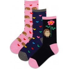 Hot Sox Kid's Hedgehog Flower Socks 3 Pair, Assorted , Small/Medium