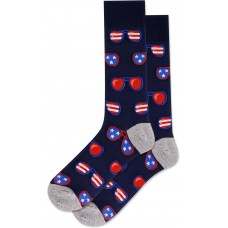 Hot Sox Men's Patriotic Glasses Crew Socks 1 Pair, Navy, Men's 10-13 Shoe