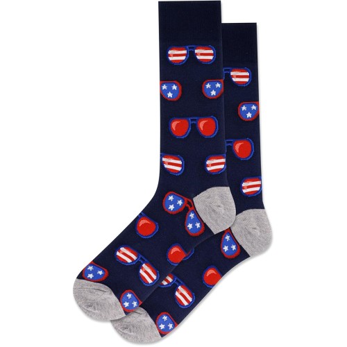Hot Sox Men's Patriotic Glasses Crew Socks 1 Pair, Navy, Men's 10-13 Shoe Hot Sox Men's Patriotic Glasses Crew Socks 1 Pair, Navy, Men's 10-13 Shoe