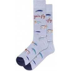 Hot Sox Men's You'Re Fly Crew Socks 1 Pair, Chambrey, Men's 10-13 Shoe