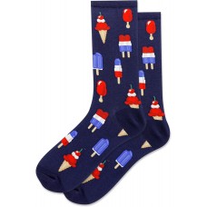 Hot Sox Women's Patriotic Ice Cream Crew Socks 1 Pair, Navy, Women's 9-11 Shoe